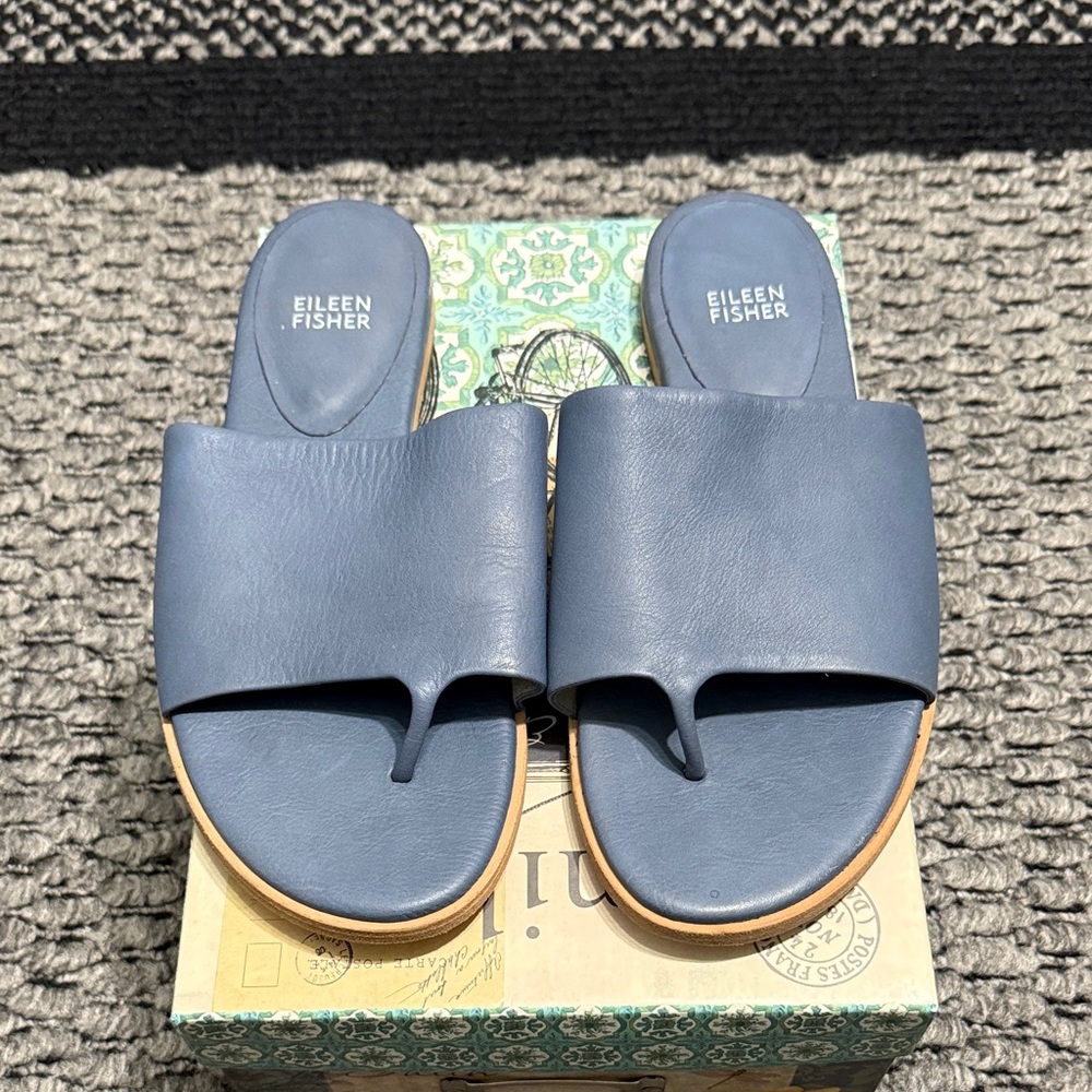 Eileen Fisher Edge Leather Slide Sandal Sz 9 Beach Resortwear Pool Vacation - Picture 3 of 8